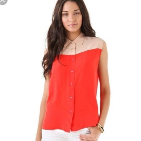 Equipment Diem Silk Sleeveless Colourblock Button Down Blouse - Picture 1 of 4